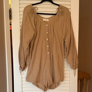 Illoura the Label Tan Long Sleeve Button Romper – Size Medium / 10